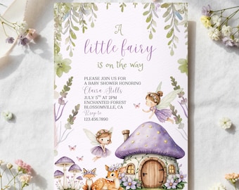 Waldfee-Babypartyeinladung, bearbeitbare Vorlage, Fee-Mädchen-Babyparty einladen druckbare, verzauberte Waldfeengarten-Babyparty