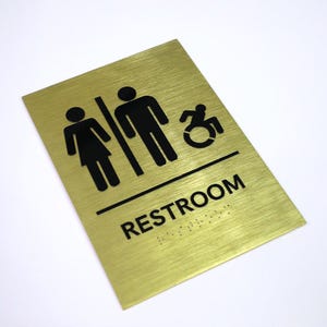 ADA Restroom Sign, All Gender, Braille, Modern Metal Door Sign
