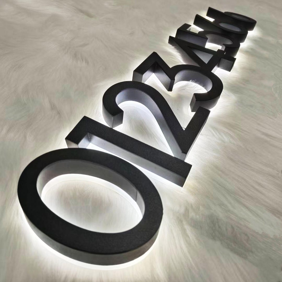 Projecting Wall Sign Numbers Custom Backlit Room Number Sign, Halo-lit Metal Address, LED Wall ...