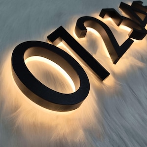 Custom Backlit Room Number Sign, Halo Lit Suite Number Sign, LED Wall Number Sign, Metal Illuminated Address Sign, Office Door Number Sign