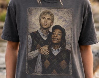 Wiz Khalifa MGK Rap Parody Step Brothers Bros Tee t-Shirt, Retro Argyle Music Fan Shirt, Portrait Graphic Tee, Comfort Colors, Rapper Style