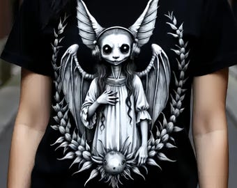 Creepy Angel Tee, Horror Shirt, Celestial Goth Tee, Gothic Angel Tshirt, Dark Art Tshirt,