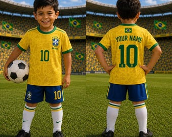 Personalized Brazil Football Jersey, Custom Name Number Soccer Shirt, Kids Youth Brazil Team Jersey, Brazilian Fan Gift