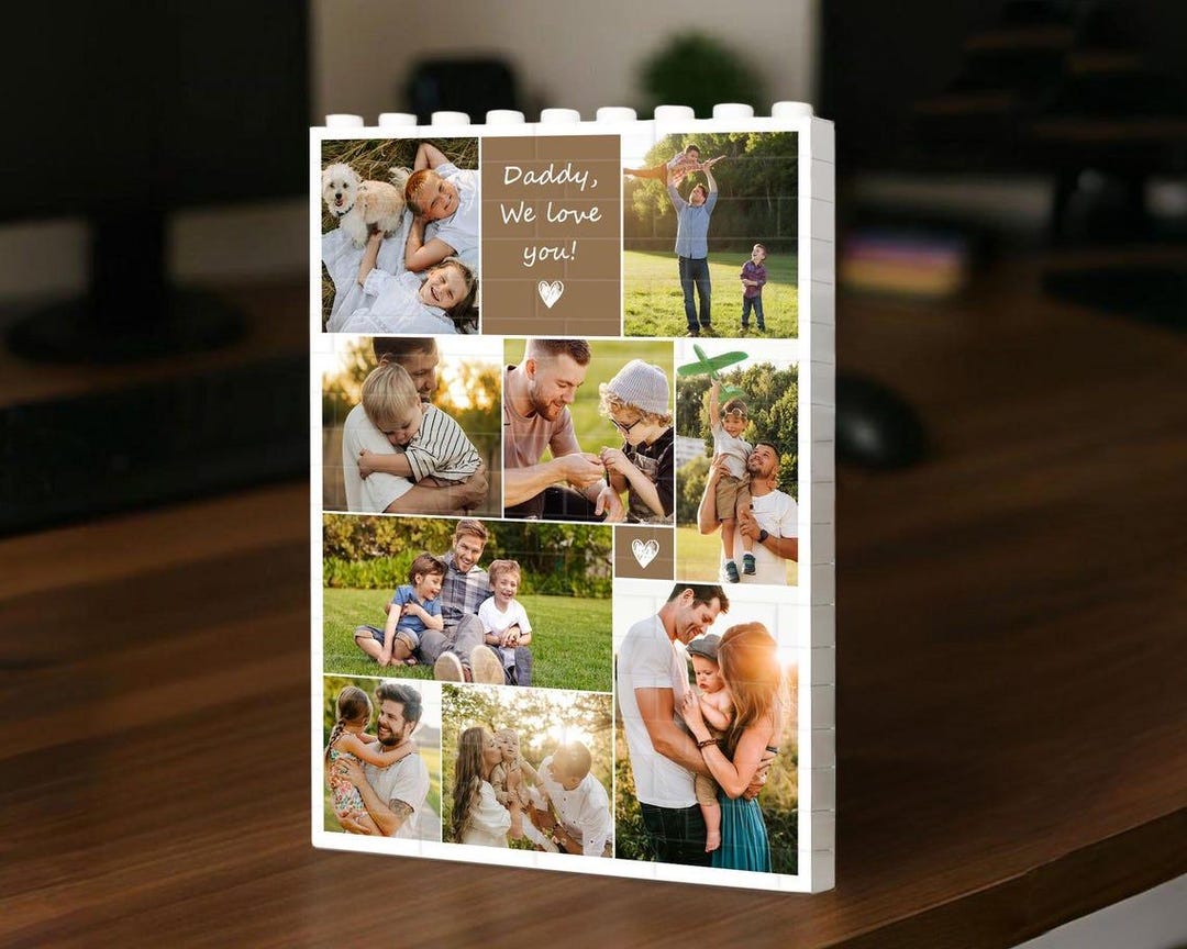 Custom Photo Collage Dad and Kids Building Blocks, Unique Father’s Day ...
