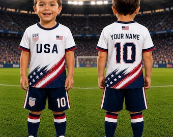 Personalized USA Soccer Jersey, Custom Name Number USA Football Shirt, Youth Kids Soccer Jersey, American Soccer Fan Gift