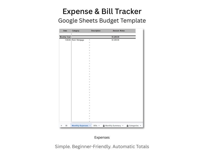 Expense & Bill Tracker | Google Sheets Budget Template | Simple Monthly ...