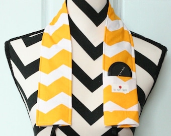 Camera Strap Cover- lens cap pocket and padding included- Yellow Chevron