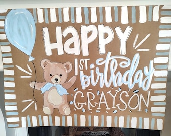 Hand painted custom banner, painted birthday banner, painted butcher paper banner, kraft paper banner, party banner, custom banner, birthday
