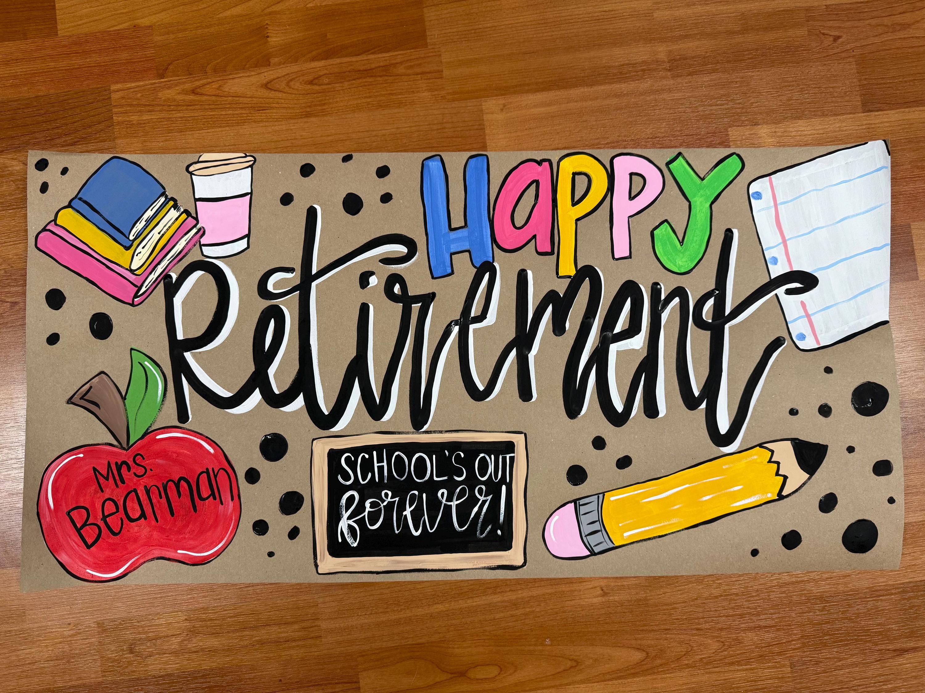 Hand painted custom banner, painted retirement banner, painted butcher paper banner, kraft paper banner, party banner, custom banner