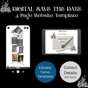 Sjabloon website voor minimale bloemenbruiloft: ivoorzwart, bewaar deze datum (digitale download)