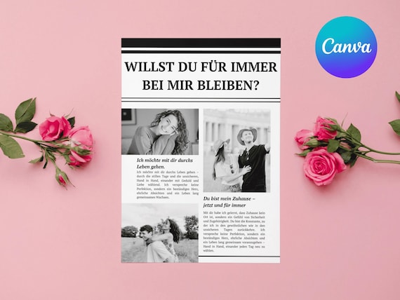 Heiratsantrag Zeitung Vorlage Canva | Willst du für immer bei mir bleiben | Romantische Proposal Newspaper | Valentinstag