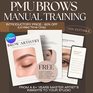 PMU Brows Training Manual Canva Template | Machine Hairstrokes Guide (Digital Download)