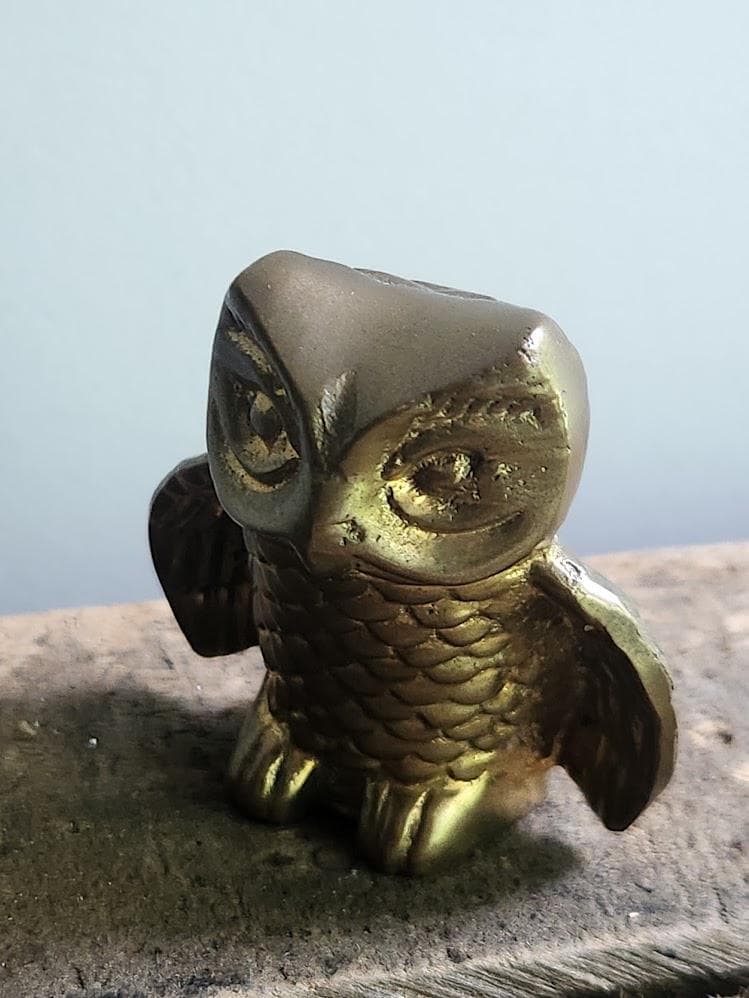 Vintage Owl Brass Mid Century 2 Inch Tall Knick Knack Heavy