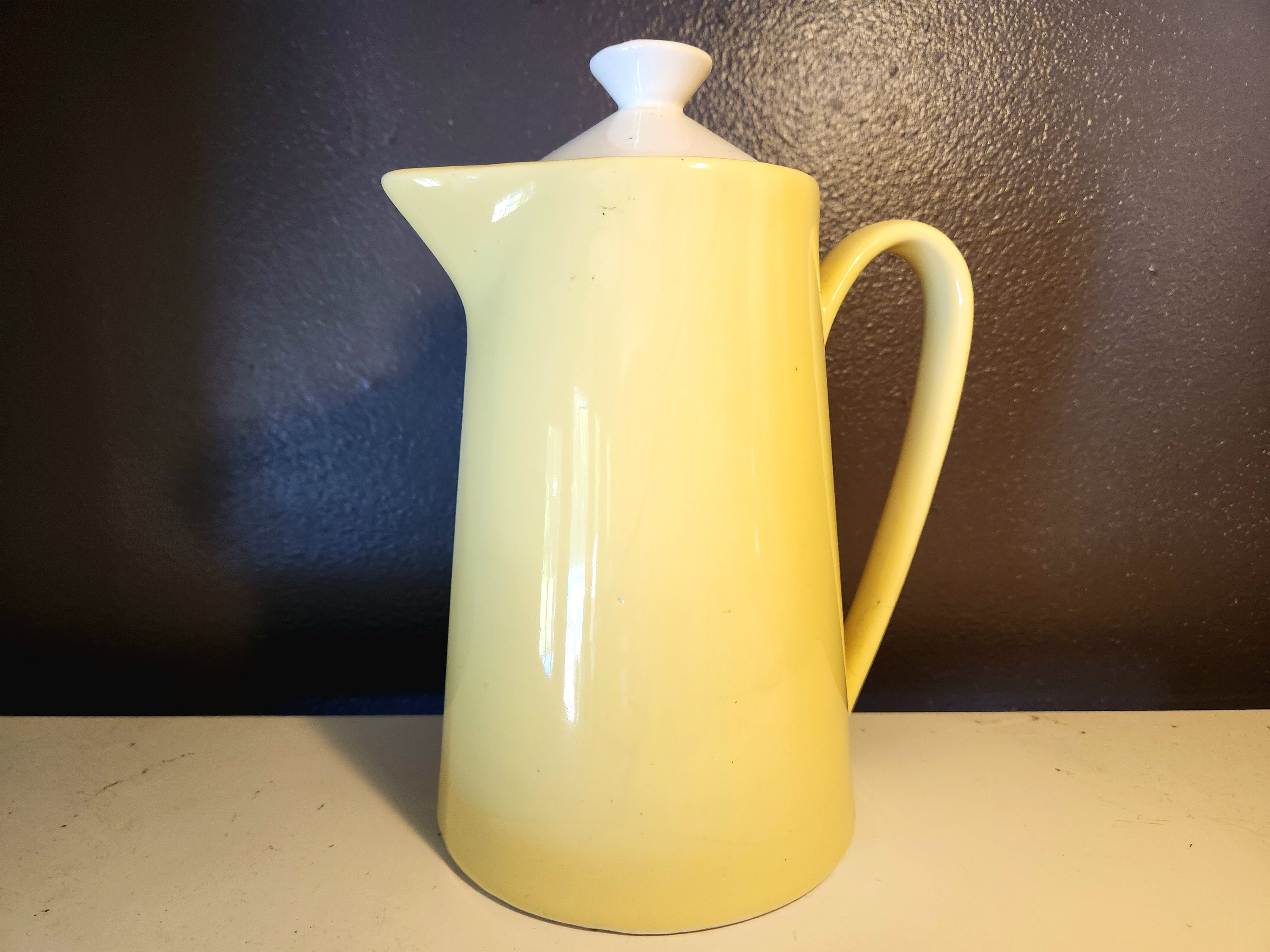 Vintage NAPCO 1950s Ceramic Tea Kettle Yellow With White Lid Etsy
