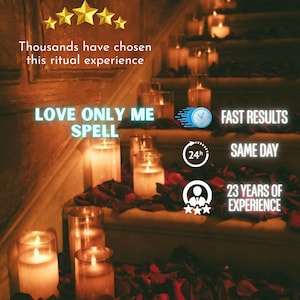 May include: An image of lit candles on a staircase, with rose petals scattered around. Text includes "LOVE ONLY ME SPELL", "FAST RESULTS", "SAME DAY", and "23 YEARS OF EXPERIENCE". The image has a warm, inviting ambiance.