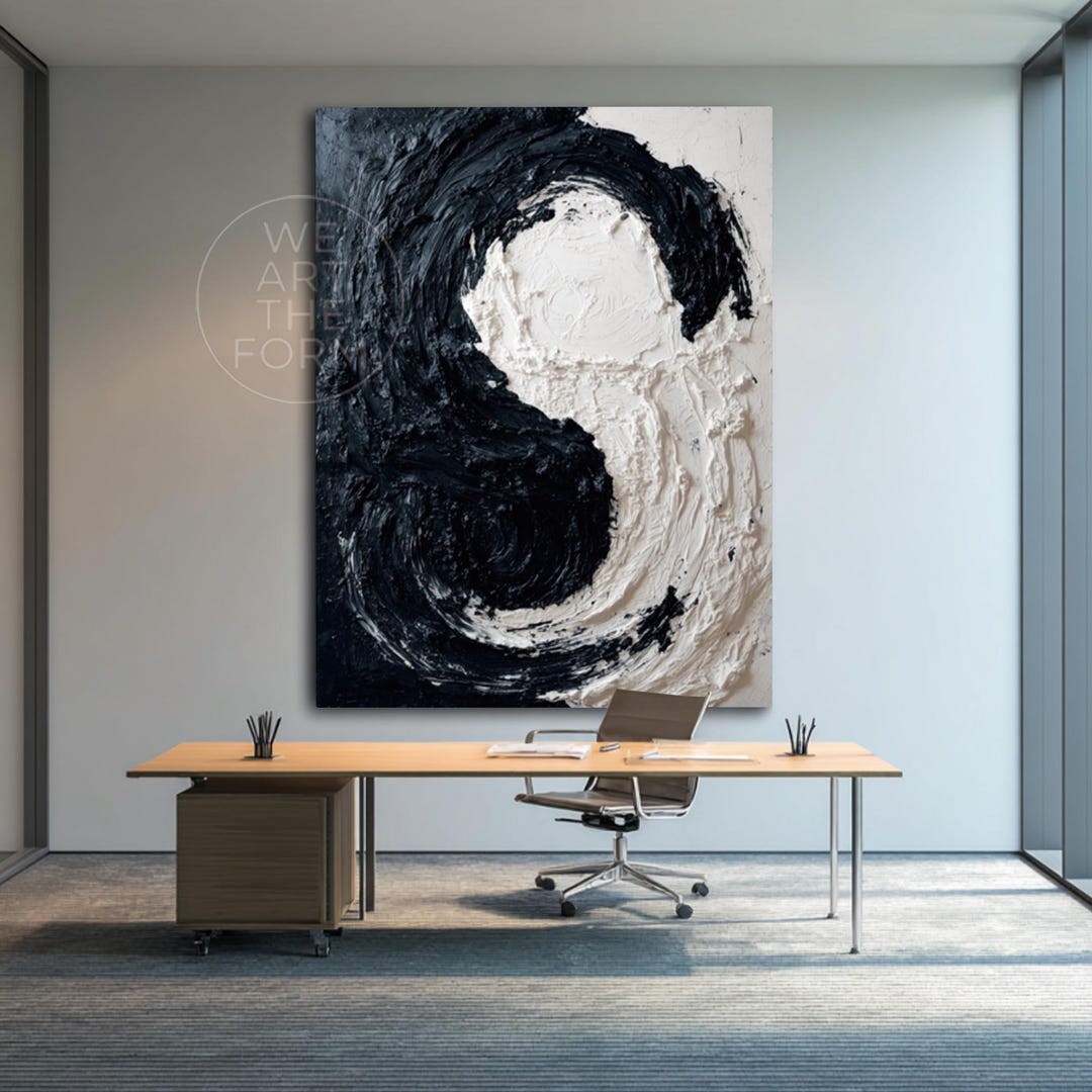 Large Black and White 3D Texture Painting, Contemporary Abstract Wall ...