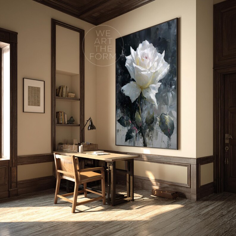 Original Black and White Rose Oil Painting, Contemporary Wall Art Decor ...