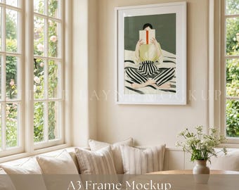 A3 Frame Mockup PSD, Kitchen Wall Art Mockup, White Frame Mockup, Kitchen Nook Mockup, Vertical Poster Mockup, Wall Art Mockup PSD