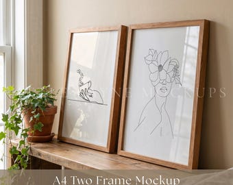 A4 Two Frame Mockup PSD, Realistic Wooden Double Frame Mockup, Wall Art Mockup, Smart Object