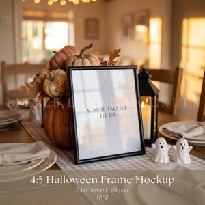 4:5 Halloween Frame Mockup PSD, 8x10 Frame Mockup, Halloween Table Sign, Editable PSD Mockup, Fall Decor Mockup, Seasonal Frame Mockup