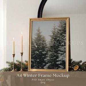 A4 Winter Frame Mockup PSD, Christmas Frame Mockup, Cozy Frame Mockup, Seasonal Frame Mockup, Editable PSD Mockup, Wall Art Mockup