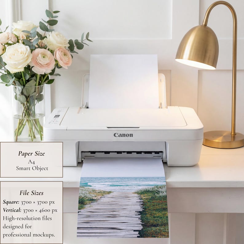 Printer Mockup PSD, A4 Paper Mockup, Printable Mockup, Canon Printer Mockup, Editable PSD Mockup, Digital Download Mockup, Etsy Mockup image 3