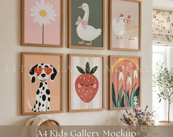 A4 Kids Gallery Wall Mockup, 6 Frame Mockup PSD, Mockup Set, Kids Room Mockup, Nursery Frame Mockup, Six Frame Mockup, Wall Art Mockup