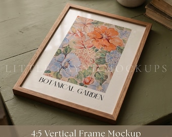 4:5 Vertical Frame Mockup PSD, Realistic Wooden Frame Mockup, Square & Vertical Wall Art Mockup, Smart Object for Photoshop