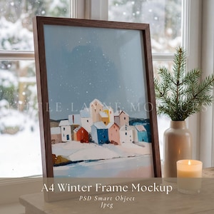 A4 Winter Frame Mockup PSD, Cozy Frame Mockup, Seasonal Frame Mockup, Neutral Winter Mockup, Editable PSD Mockup, Wall Art Mockup