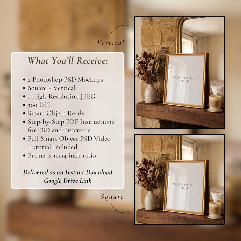11x14 Frame Mockup PSD, Autumn Frame Mockup, Cozy Frame Mockup, Fall Mockup, Editable PSD Frame Mockup, Printable Wall Art Mockup image 2