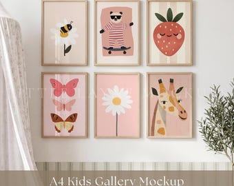 A4 Kids Gallery Wall Mockup, 6 Frame Mockup PSD, Mockup Set, Kids Room Mockup, Nursery Frame Mockup, Six Frame Mockup, Wall Art Mockup
