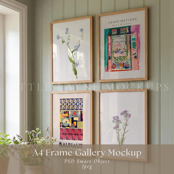 A4 Gallery Wall Mockup PSD, Frame Gallery Mockup, Multiple Frame Mockup, A4 Frame Set Mockup, Wall Art Mockup, Editable PSD Mockup