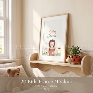 2:3 Rammodell för barnrum PSD, Väggkonstmodell för barnrum, Modell för babyrum, Trärammodell, Utskrivbar konstmodell, Smart Object