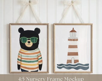 Nursery Frame Mockup PSD, Hanging Gold Frame Mockup, 8x10 Frame Mockup, 4:5 Frame Mockup, Nursery Wall Art Mockup, Kids Room Mockup