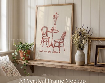 A3 Frame Mockup PSD, Bedroom Wall Art Mockup, Wood Frame Mockup, Shelf Mockup, Vertical Poster Mockup, Wall Art Mockup PSD