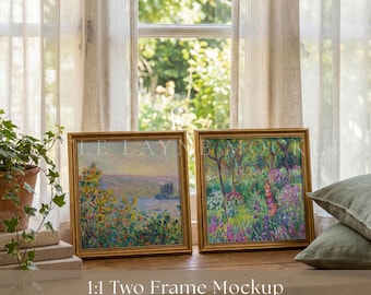 Two Frame Mockup PSD, 8x8 Frame Mockup Set, Gold Frame Mockup, 1:1 Frame Mockup, Double Frame Mockup, Wall Art Mockup, Etsy Mockup
