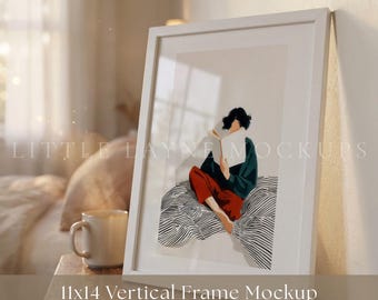 White Frame Mockup 11x14 PSD, Vertical Wall Art Mockup, Minimal White Frame Mockup, Realistic Art Mockup for Etsy