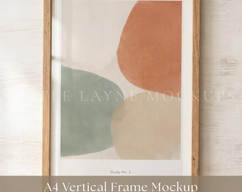 A4 Vertical Frame Mockup PSD, Realistic Wooden Frame Mockup, Wall Art Mockup, A4 Flatlay