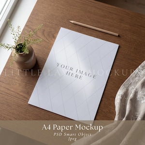 A4 Paper Mockup PSD, Flatlay Paper Mockup, Printable Mockup, Desk Mockup, Minimal Mockup, Editable PSD Mockup, Etsy Mockup