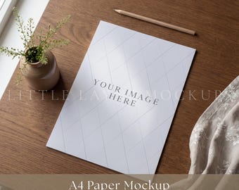 A4 Paper Mockup PSD, Flatlay Paper Mockup, Printable Mockup, Desk Mockup, Minimal Mockup, Editable PSD Mockup, Etsy Mockup