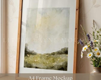A4 Vertical Frame Mockup PSD, Realistic Wood Frame Mockup, Wall Art Mockup