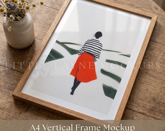 A4 Vertical Frame Mockup PSD, Realistic Wooden Frame Mockup, Wall Art Mockup, A4 Flatlay