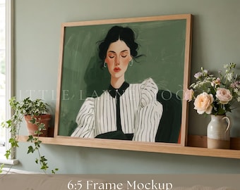 Horizontal Frame Mockup PSD | 6:5 Ratio Wall Art Mockup | Realistic Wooden Frame | Smart Object + JPEG