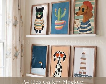 A4 Kids Gallery Wall Mockup, 6 Frame Mockup PSD, Mockup Set, Kids Room Mockup, Nursery Frame Mockup, Six Frame Mockup, Wall Art Mockup