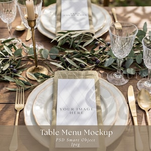 DL Wedding Menu Mockup PSD, Table Menu Mockup, Wedding Place Setting Mockup, Editable PSD Menu Mockup, Front & Back Menu Mockup, Etsy Mockup
