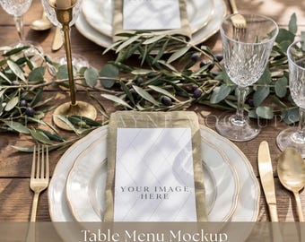 DL Wedding Menu Mockup PSD, Table Menu Mockup, Wedding Place Setting Mockup, Editable PSD Menu Mockup, Front & Back Menu Mockup, Etsy Mockup