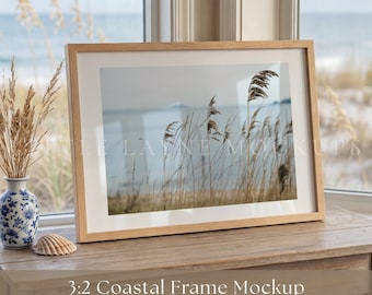 3:2 Coastal Frame Mockup PSD, Horizontal Frame Mockup, Beach House Wall Art Mockup, Landscape Poster Mockup, Coastal Decor Mockup