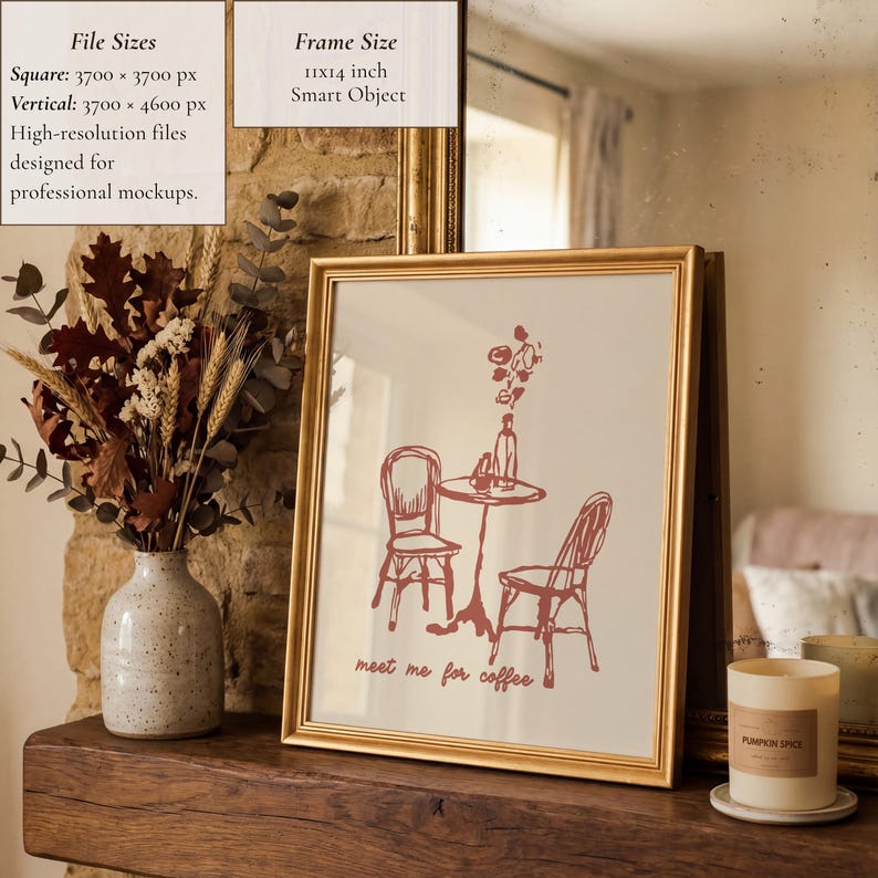 11x14 Frame Mockup PSD, Autumn Frame Mockup, Cozy Frame Mockup, Fall Mockup, Editable PSD Frame Mockup, Printable Wall Art Mockup image 3