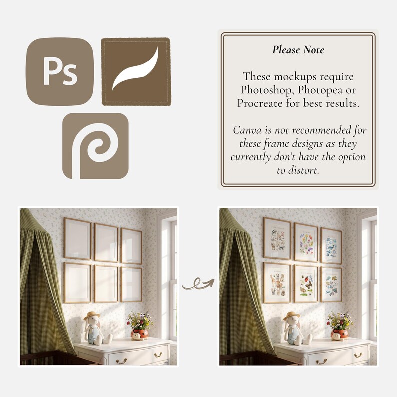 A4 Nursery Gallery Wall Mockup PSD, 6 Frame Mockup Set, Kids Room Mockup, Nursery Wall Art Mockup, Children’s Poster Mockup, A4 Frame Mockup image 8