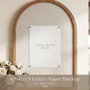 US Letter Paper Mockup PSD, 8.5x11 Mockup, Ribbon Board Mockup, Editable PSD Mockup, Printable Paper Mockup